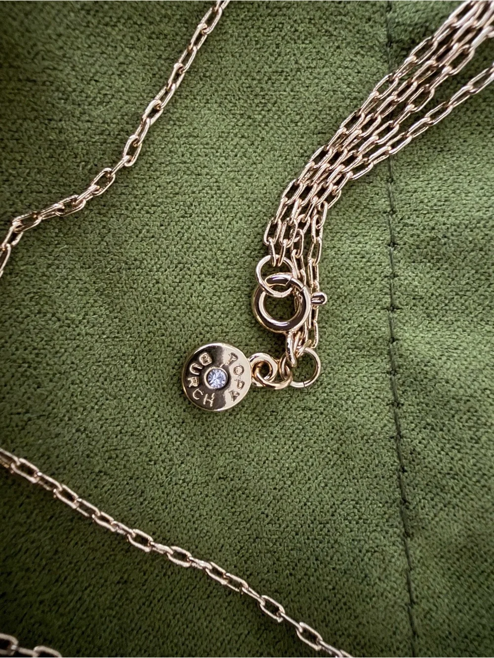 Tory Burch Gold Double Layered Logo and White Faux Pearl Pendant